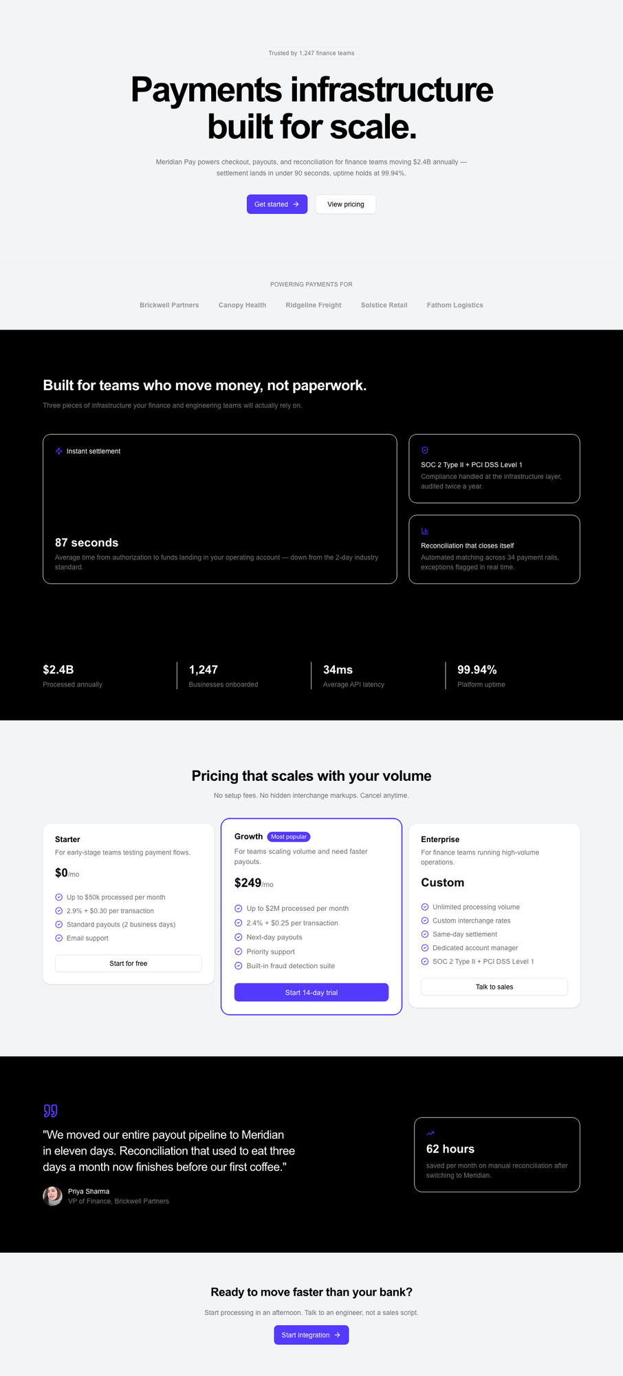 A landing page generated by Coherent from Stripe's design tokens